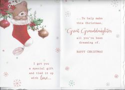 Christmas Card - Great Granddaughter - Stocking - Glitter - Out of the Blue