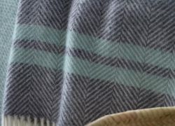 Tweedmill Fishbone 2 Stripe Throw 100% Pure New Wool Slate Grey & Ocean Blue