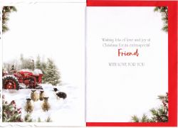 Christmas Card - Special Friend - Red Tractor & Sheep - Glitter - Out of the Blue