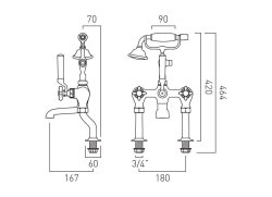 Booth & Co. Axbridge Cross Deck Mounted Bath Shower Mixer with Shower Kit - Nickel