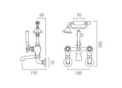 Booth & Co. Axbridge Cross Wall Mounted Bath Shower Mixer with Shower Kit - Chrome