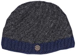 Pure wool - half fleece lined - border beanie - Charcoal/Blue