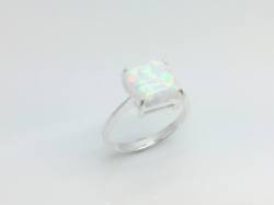 Silver & Square Created Opal Ring