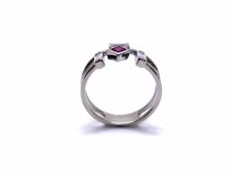 Silver Double Row Red & White CZ Ring Q