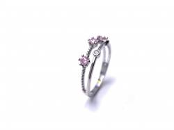 Silver Double Row Pink & White CZ Ring L