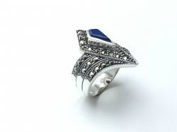 Silver Lapis and Marcasite Ring
