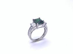 Silver Green & White CZ 3 Stone Ring