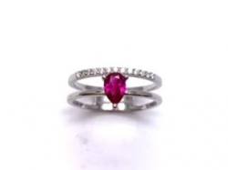 Silver Double Row Red CZ Solitaire Ring O