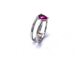 Silver Double Row Red CZ Solitaire Ring O