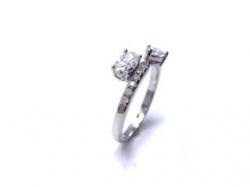 Silver CZ Two Stone Torque Style Ring L