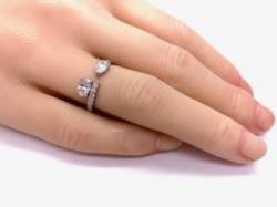 Silver CZ Two Stone Torque Style Ring L