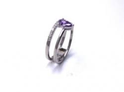 Silver Double Row Purple CZ Solitaire Ring M