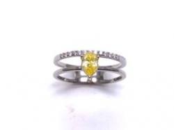 Silver Double Row Yellow CZ Solitaire Ring P