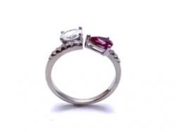 Silver Red & White CZ Torque Style Ring M