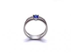 Silver Double Row Dark Blue CZ Solitaire Ring Q