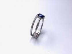 Silver Double Row Dark Blue CZ Solitaire Ring Q