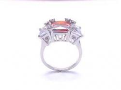 Silver Red & White CZ 3 Stone Ring I