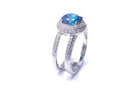 Silver Blue CZ Halo Cluster Double Band Ring O