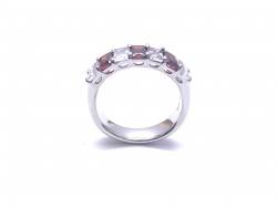 Silver Oblong Red & Clear CZ 7 Stone Ring