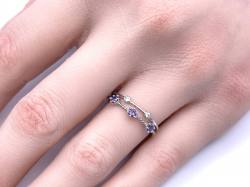 Silver Double Row Purple & White CZ Ring