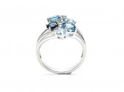 Silver 3 Colour Blue Topaz Cluster Ring