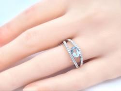 Silver Oval Aquamarine & CZ Ring