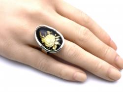 Silver Amber Flower Detail Ring