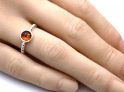 Silver Round Amber Bead Band Ring