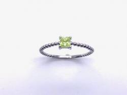 Silver Light Green Square CZ Solitaire Ring