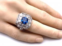 Silver London Blue & Clear CZ Cluster Ring