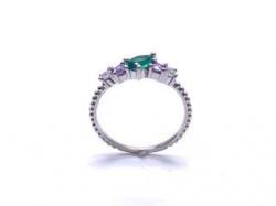 Silver Dark Green Lilac & Clear CZ Fancy Ring