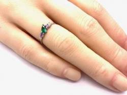 Silver Dark Green Lilac & Clear CZ Fancy Ring
