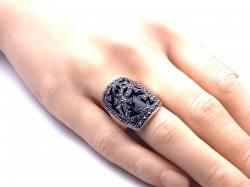 Silver Marcasite & Onyx Oblong Ring