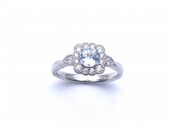 Silver Aquamarine & CZ Cluster Ring