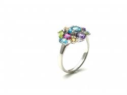 Silver Multi Coloured Stone Cluster Ring