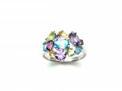 Silver Multi Coloured Stone Cluster Ring