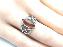 Silver Marquise Amber Celtic Style Ring