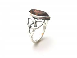 Silver Marquise Amber Celtic Style Ring