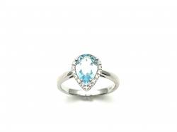 Silver Pear Shaped Blue Topaz and CZ Cluster Ring