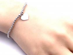 Elasticated Silver Beaded Bracelet &  Heart Charm