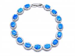 Silver Blue Created Opal & CZ Fancy Bracelet
