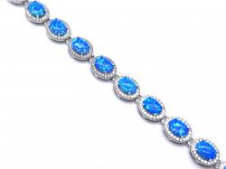 Silver Blue Created Opal & CZ Fancy Bracelet