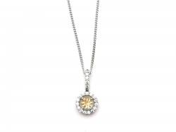 Silver Citrine & CZ Pendant & Chain 18 Inch