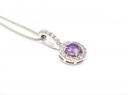 Silver Amethyst & CZ Halo Necklace