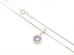 Silver Amethyst & CZ Halo Necklace