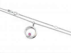 Silver Ruby & CZ Circle Pendant & Chain