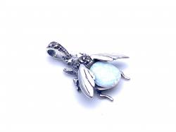Silver Marcasite & Created Opal Bumble Bee Pendant