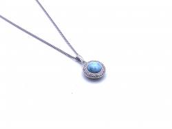 Silver Cabochon Cut Larimar & CZ Pendant & Chain