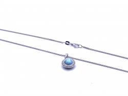 Silver Cabochon Cut Larimar & CZ Pendant & Chain