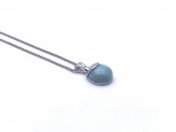 Silver Cabochon Cut Larimar Pendant & Chain